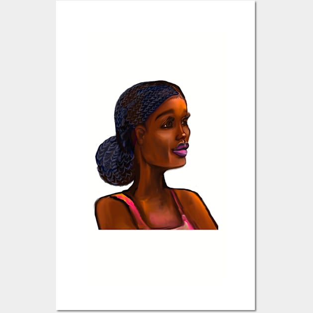 Afro queen III - Mahagony brown skin girl with braided,  black African woman Wall Art by Artonmytee